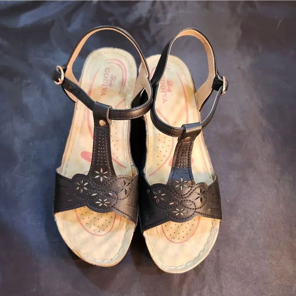 LADY GODIVA ESPADRILLE WEDGE ADJUSTABLE ANKLE STRAP SANDAL - Picture 2 of 14